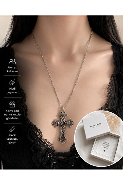 HER ŞEY NOTA www.herseynota.com Vintage İşlemeli Gotik Haç Kolye – Alternatif...
