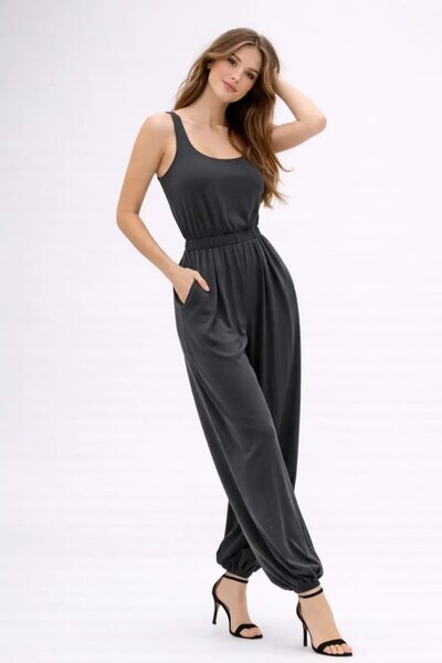 Cool & Sexy Smoked Modal Fabric Elastic Waist Detailed Shalwar Form Jumpsuit