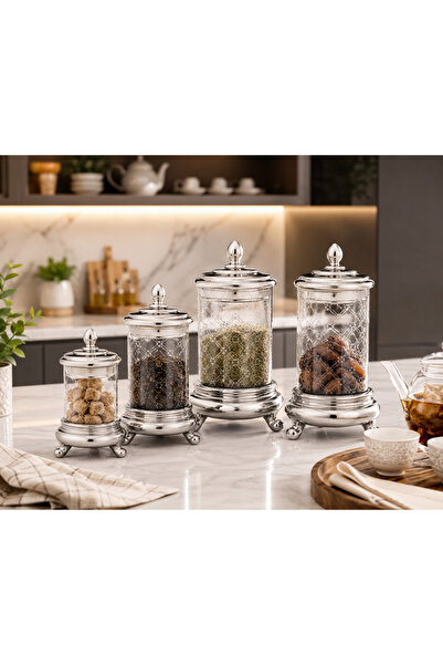 Dania ✨   Luxury Glass Sugar & Tea Canister Set - 4Pcs with Silver Porcelain ...