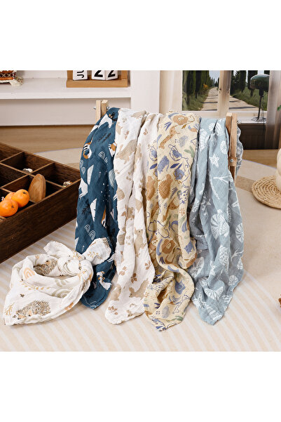 Choice7 60X60cm KB010-SF02 Elinfant 5pcs Gift Set Bamboo Cotton Muslin Bib Bu...