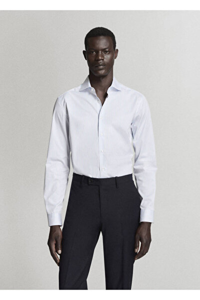 MANGO Man %100 pamuklu çizgili slim fit kumaş gömlek