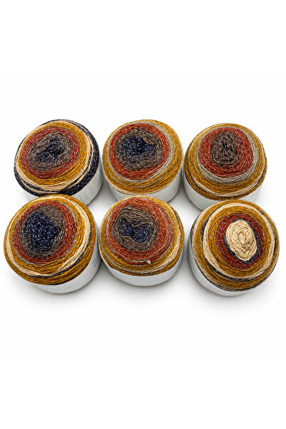 Oxford İplik İhrac Fazlası 6'lı Paket 980 gr Simli Akrilik Kek Ebruli Örgü İpi