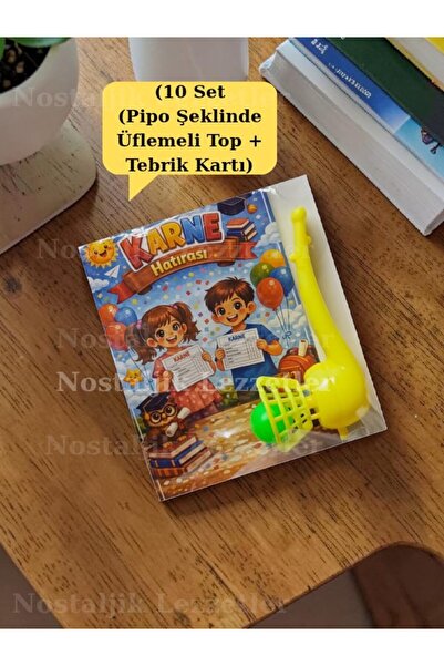 Nostaljik Lezzetler Karne Hediyesi 10 Set Pipo Şeklinde Üflemeli Top ve Tebri...