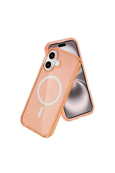 UnDePlus Apple iPhone 16 Kılıf M-Safe Şarj Özellikli Simli Sert Şeffaf Allsta...