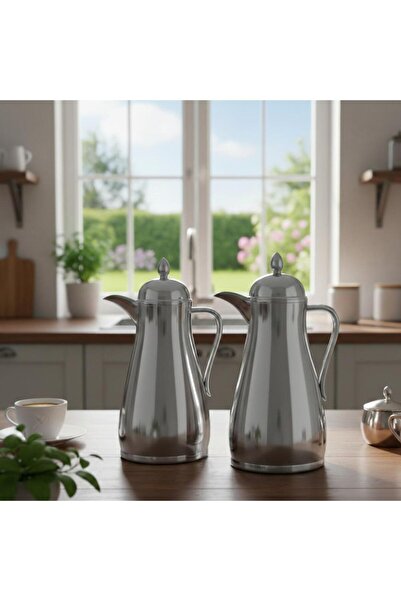 GHAZAL Set of 2 Thermal Deer Thermos Flasks with Modern Design - Gray