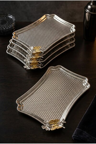 AKSESUAR EVRENİ Falze Silver Butterfly Detailed Stainless Steel 6-Piece Coffe...