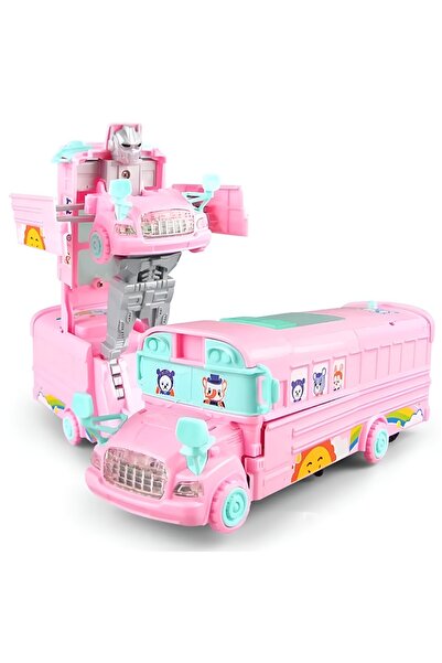 SUDESA OYUNCAK PİLLİ ROBOTA DÖNÜŞEN SEVİMLİ PEMBE OTOBÜS ÇARP DÖN 999G-51AS