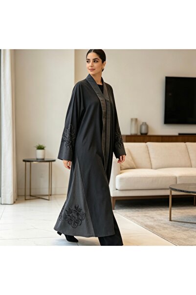 Bleco Heavy Beaded Floral Embroidered Long Open Abaya Coat | Luxury Modest Ou...