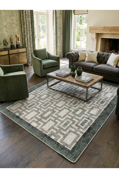 Brillant Geometrik Desen Modern Lateks Taban Salon Yolluk Antre Halı