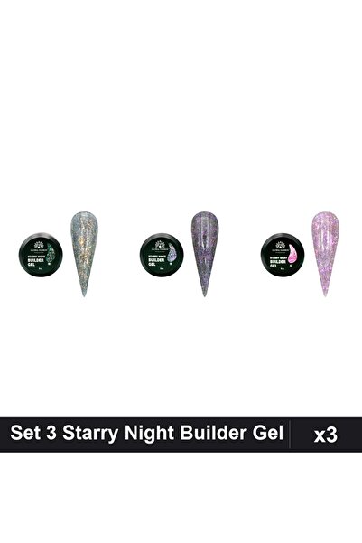 global fashion Set 3 Starry Night Builder Gel 15g - Nr.02, Nr.06, Nr.08