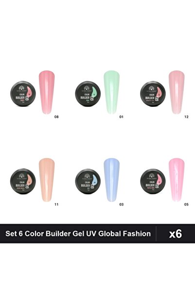 global fashion Set 6 Color Builder Gel UV 15g - Nr.01 Nr.03 Nr.05 Nr.08 Nr.11...