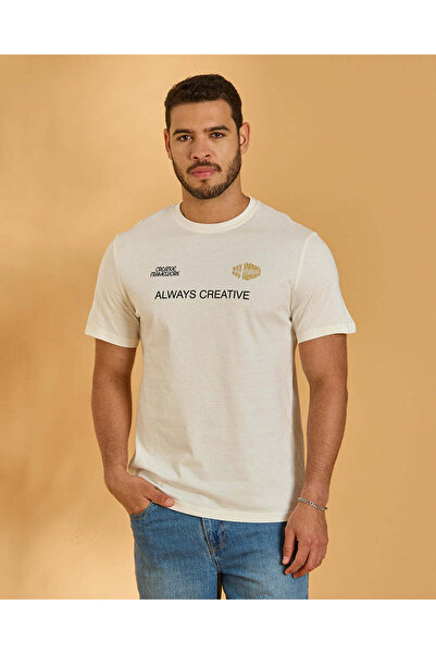 REDTAG Men White Printed T-Shirt