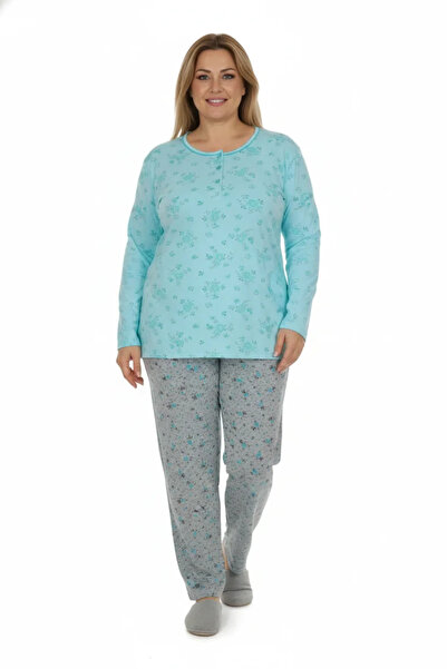 Serena Women's plus size Cotton pajamas with long sleeves and long pants, GREEN