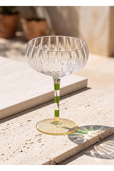 The Mia Footed Glass Ice Cream Bowl Green Yellow 240 ml