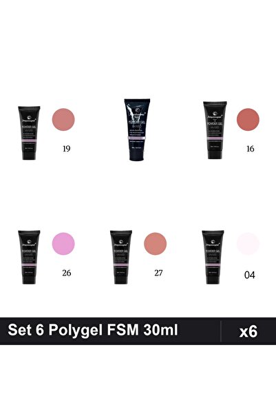 FSM Set 6 Polygel 30ml - Nr.04, Nr.16, Nr.19, Nr.22, Nr.26, Nr.27