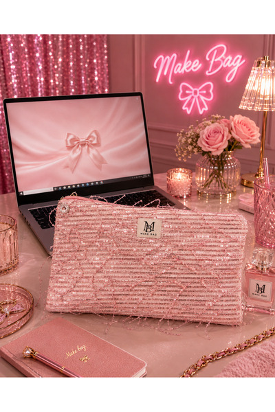 MAKE BAG PEMBE BONCUKLU PORTFÖY-LAPTOP ÇANTASI