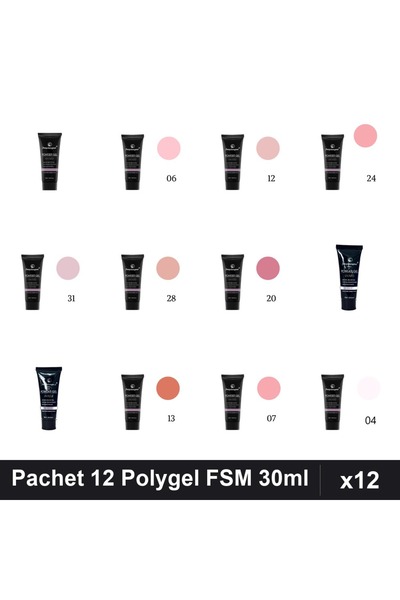 FSM Set 12 Polygel 30ml - Nr.01 Nr.06 Nr.12 Nr.24 Nr.31 Nr.28 Nr.20 Nr.17