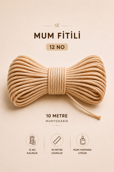 MUMTEDARİK Mum Fitili 12 No 10 Metre | Kalın Mum İpi Mum Yapımı İçin
