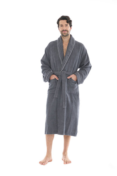 Seritaine Zeus Şalyaka Men's Bathrobe - Gray 100% Cotton