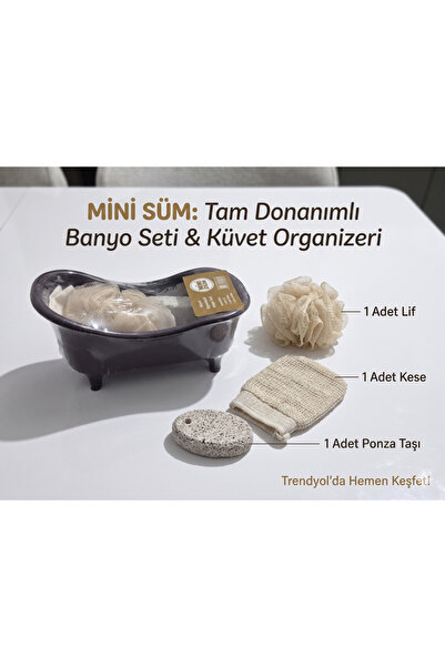 Minyatür Küvetli 4'lü Banyo Bakım Seti - Kese, Banyo Lifi ve Ponza Taşı