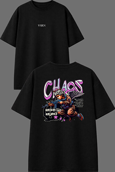 VSRN Μπλουζάκι Chaos Design με στάμπα μπροστά και πίσω, μαύρο, oversized