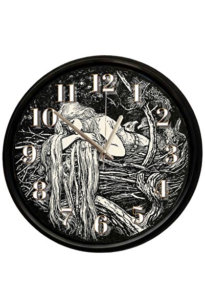 Caseras Gothic Woman Drawing Themed Glass Wall Clock 28 cm – Silent Mechanism...