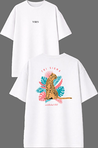 VSRN Tre Sıgma Design Front and Back Printed White Oversize t Shirt