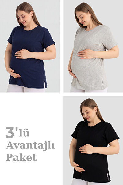 Arma Yıldız Pamučna trudnička majica kratkih rukava, šarena, 3 komada – mekan...