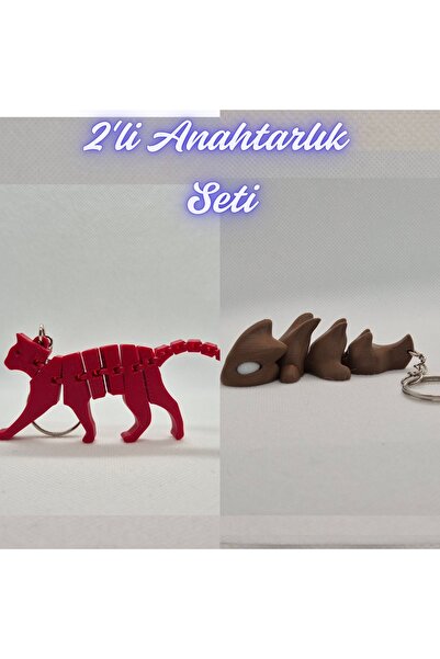 3DAtölyeMaker Fire Engine Red Flexible Cat and Dark Brown Flexible Dragon Key...
