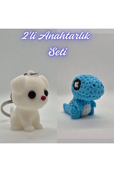 3DAtölyeMaker White Knitted Patterned Dog and Light Blue Knitted Patterned Mo...