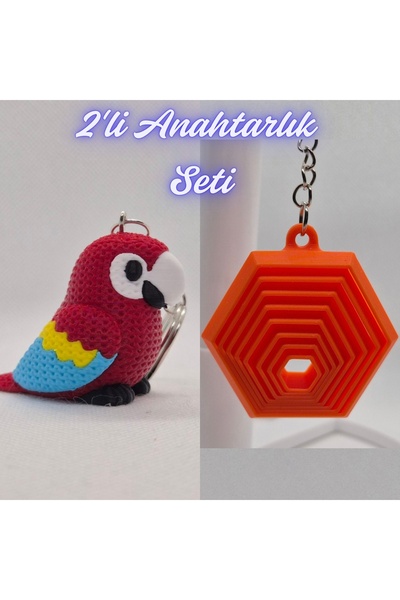 3DAtölyeMaker Fire Engine Red Knitted Pattern Parrot and Orange Movable Hexag...