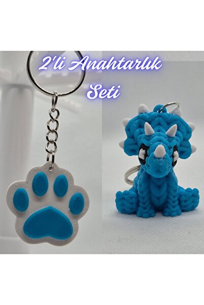 3DAtölyeMaker Light Blue Cat Paw and Light Blue Knitted Pattern Triceratops K...