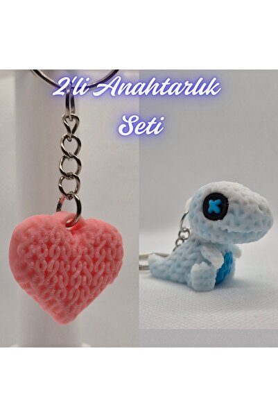 3DAtölyeMaker Light Pink Knitted Patterned Heart and White Knitted Pattern Mo...