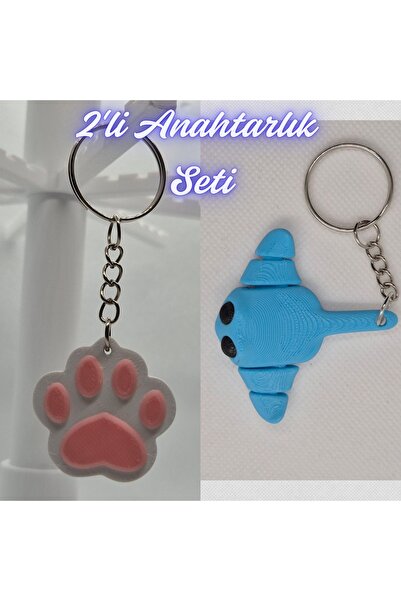 3DAtölyeMaker Light Pink Cat Paw and Light Blue Flexible Stingray Keychain