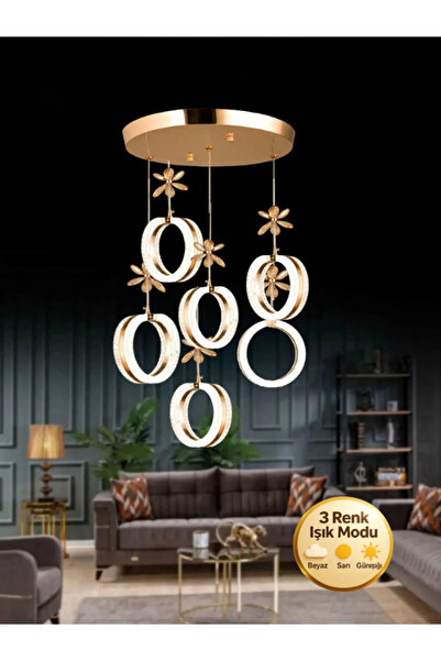 Genel Markalar Mozaik Model 6'lı Gold 3 Renk Modu Ledli Kristal Taşlı Modern ...