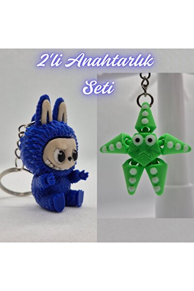 3DAtölyeMaker Blue Labubu and Green Moving Starfish Keychain