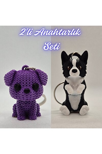3DAtölyeMaker Purple Knitted Patterned Dog and Black Border Flexible Dog Keyc...