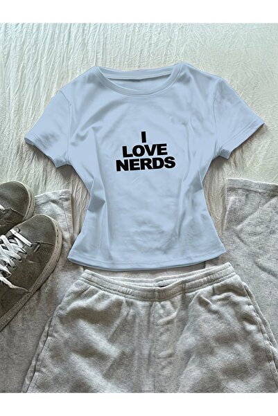 Le Savu Kemer Boy I Love Nerds Printed Crop Blouse