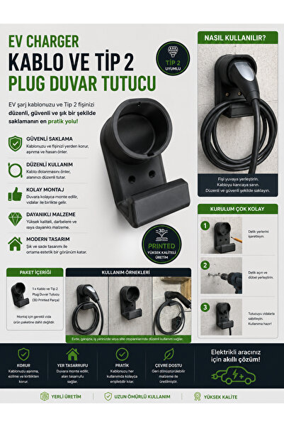 3B Ev Charger Tip 2 Elektrikli Araç Plug Duvar Tutucu