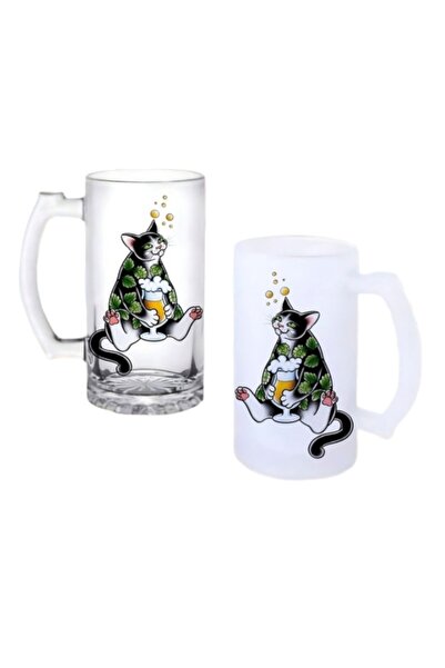 Ghostbastır Drunk Cat Beer Glass with Handle, Available in Frosted or Transpa...