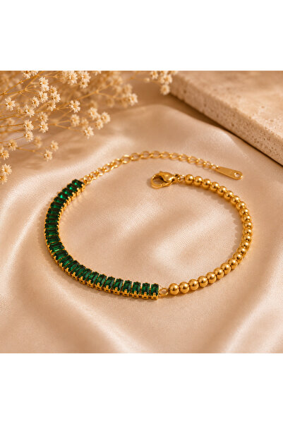 Passion by rahi 18K PVD Gold Plated Stainless Steel Emerald Party Bracelet Cu...