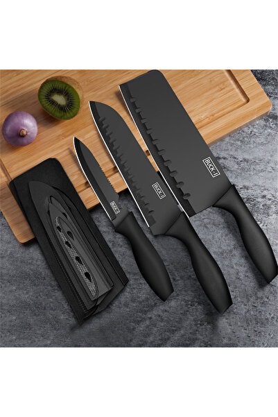 choice2 3pcs PLYS Sharp Black Steel Kitchen Knife Set Stainless Steel Fruit K...