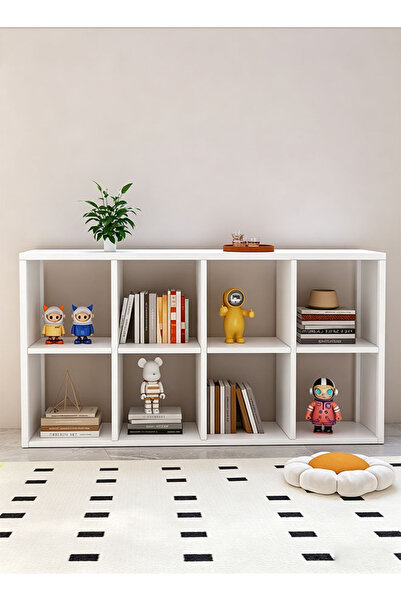 CozyWorld مكتبة بيضاء بـ8 خانات مع لوح خلفي، بعرض 120 سم، خزانة كتب أرضية كبي...