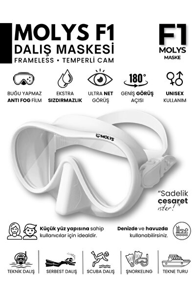 MOLYS F1 PRO DALIŞ MASKESİ TEMPERLİ CAM (Küçük yüz yapısına sahip kullanıcı v...