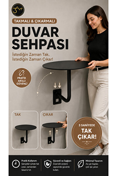 3Art Metal Dekorasyon Tic.Ltd.Şti Cafe & Balkon İçin Tak Çıkar Duvar Sehpası ...