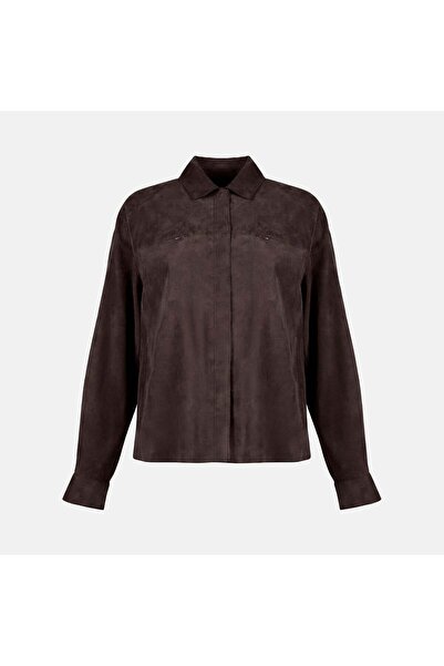 Desa Women's Bitter Brown Collared Suede Shirt Jacket