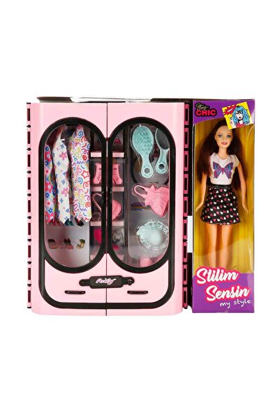 OYDAS Stilim Sensin Bebek ve Gardırobu - Açık Pembe Dolap-Kumral Bebek