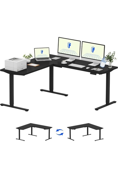 FLEXISPOT Electric Height Adjustable L-Shaped Standing Desk 71 x 63 Inch Reve...