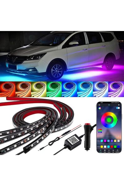 YUGUANG Kit de 4 lumini sub caroserie pentru mașină, control prin aplicație ș...