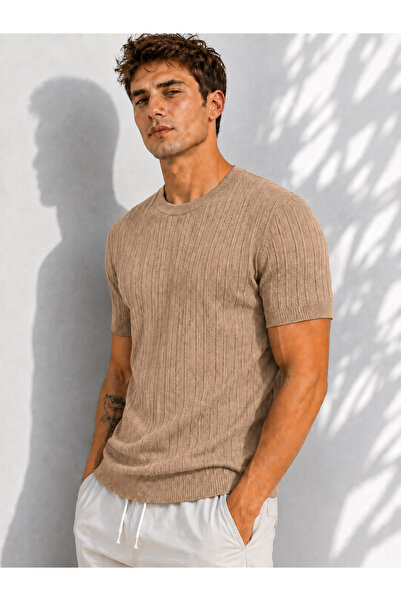 ribana Tricou pentru bărbați, cu gât turnat, mânecă scurtă, tricotat elastic,...
